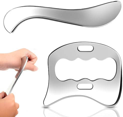 Dulynva Gua Sha Edelstahl 2 in 1 Gua Sha Schaber Massage Tool Muskelschaber Werkzeug Set Faszienschaber für Physikalische Therapie, Beine, Rücken, Gesicht, Muskelentspannung& Schmerzlinderung