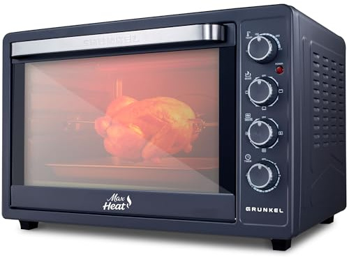 Grunkel Horno eléctrico multifunción de sobremesa de 63l con 3 funciones de calor y selector de temperatura hasta 230ºC. Temporizador hasta 60 min - 2200W (ANTRACITA, 63L)