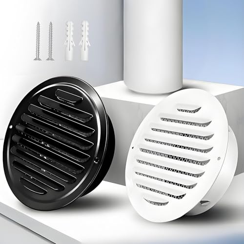 Acier Inoxydable Rond Grille De Ventilation 50mm-300mm Sortie D'air Inox Grille D'aération Noir，Mural Bouches D'aération, Pour Intérieur Extérieur，Entrepôt(Noir,120mm/4.7in)