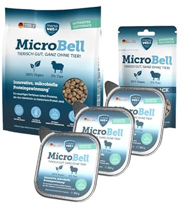 Marsavet MicroBell – Veganes Hundefutter-Set Groß mit mikrobiellem Protein: Trockenfutter für Hunde (4 kg), gesunde Hundesnacks (100 g) und Nassfutter für Hunde (3 × 300 g)