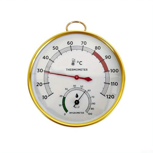 Jonikuper Sauna-Thermometer und Hygrometer für Raum, Metall-Zifferblatt und Luftfeuchtigkeitsmesser mit gewölbtem Glas, 10-120°C Bereich, 0-100% für RH, physikalische Erkennung,