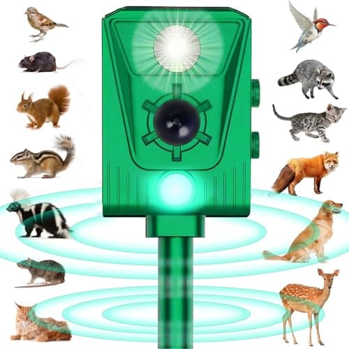 EMS Ultraschall Katzenschreck für Garten, Solar Tiervertreiber mit PIR Bewegungsmelder und Blinklicht, 4 Modi Hundeschreck Marderschreck,Wasserdicht IP64,wirksam gegen Marder, Katzen,Hunde ﻿