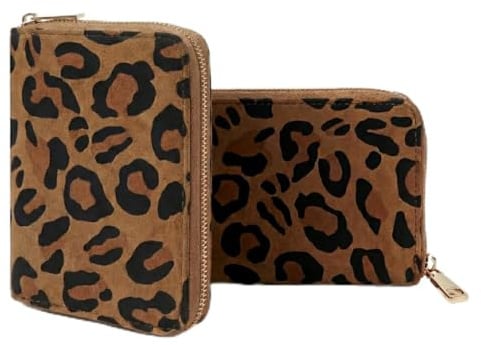 MillyMilk® Savana – Leo Portemonnaie & Geldbeutel für Damen – Kompakte Geldbörse im Leopard Design aus weichem Velours in Wildlederoptik Animal Print – mit Reißverschluss & Münzfach (Leo BRAUN)