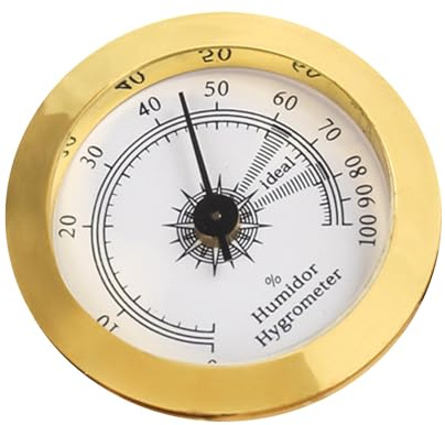 Igrometro Analogico Per Sigari - Tester Di Umidità Meccanico In Rotondo Dorato Da 5 Cm, Manometro Ad Alta Precisione | Humidor Box Guitar Violino Monitor Per Strumento Di Misurazione A