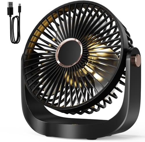 DDHTSAL Portable Rechargeable Desk Fan, 5 Adjustable Speed, 360° Rotation