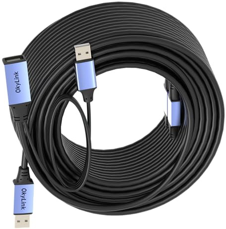 OkyLink Aktives USB 2.0 Verlängerungskabel USB-A auf USB-A, 30m | 480Mbps Stecker auf Buchse, Signalverstärkerkabel, kompatibel mit Drucker, Maus, Tastatur, Scanner, Kamera