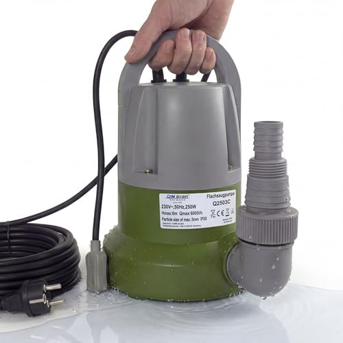 Tauchpumpe flachsaugend bis 1mm 250 Watt Flachsaugpumpe mit integriertem Schwimmer und Überhitzungsschutz von CHM GmbH®