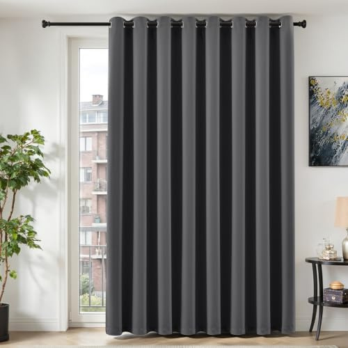 TOPICK Vorhänge Gardinen Verdunklungsvorhänge H245xB280 1 Stück Dunkelgrau | Vorhänge Blickdicht Schlafzimmer Gardinen mit Ösen Wohnzimmer Fensterdekoration Übergardinen blackout Curtains Türvorhang