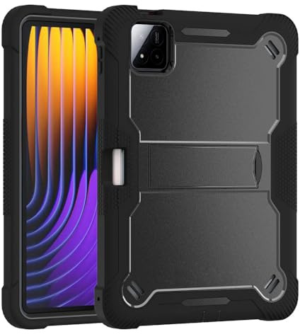 Techsuit für Xiaomi Pad 7 Hülle mit Displayschutz, Integrierter Ständer, Stoßfester Bumper, Erhöhter Kameraschutz, Rugged TabShell Series, Schwarz