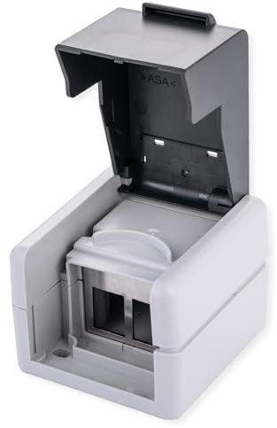 VALUE Outdoor Wandgehaeuse fuer 2X Keystone Module IP44 Aufputz Netzwerkdose wetterfest grau LAN Anschlussbox Gehaeuse ABS Kunststoff mit Klappdeckel Beschriftungsfeld
