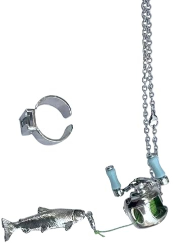 Piceioep Realistic Rotating Fishing Reel Pendant Necklace Anglers Outdoor Accessory Pendant Neckchain Rotating Handle Necklace Angler Gear