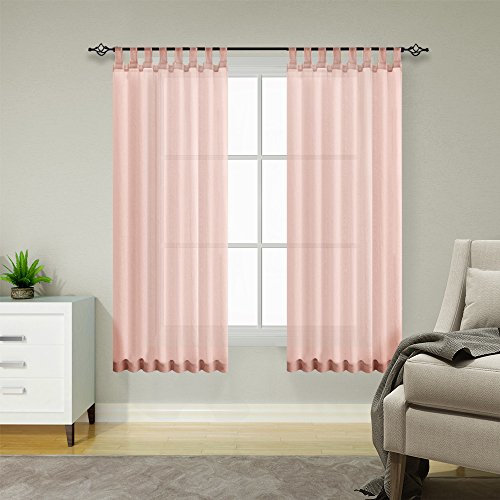 TOPICK Einfarbig Gardinen für Wohnzimmer Kinderzimmer Mädchen Schlafzimmer Rosa Gardinen mit Schlaufen Transparent Durchsichtig Stores Landhausstil Modern Fenstergardinen 2er Set 140B x 145H (cm)