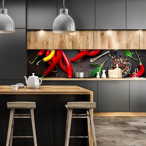 wandmotiv24 Küchenrückwand Chili-Pfeffer 180 x 50cm (B x H) - Acrylglas 3mm Nischenrückwand, Spritzschutz, Fliesenspiegel-Ersatz, Deko Küche M0983