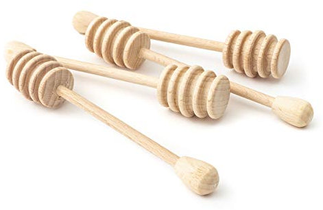 tuuli Kitchen 4 piece Wooden Set Honey Dipper Drizzler Server Spoon Sticks 15 cm