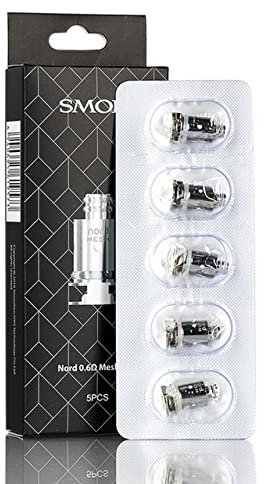 SMOK Nord Replacement Coils, Mesh, 0.6ohm, Enjoy Smooth Flavor and Consistent Vapor Production, Works with Priv N19 Kit, Nord POD Series, SMOK Vaping Coils, Pack of 5, No Nicotine