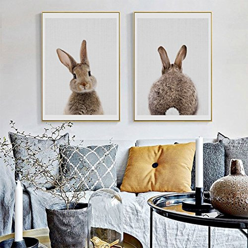 bdrsjdsb Niedlichen Tier Kaninchen Leinwand Poster Kein Rahmen Malerei Kunst Büroraum Cafe Wandbild 2# 50 * 70 cm