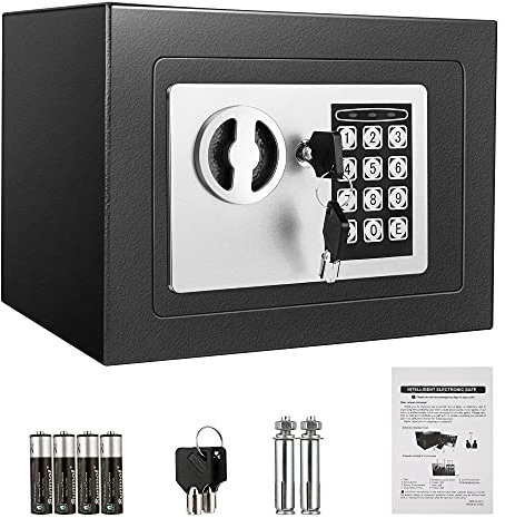 6,5L Caja Fuerte Compacta Ignífuga e Impermeable – Caja de Seguridad Electrónica con Doble Cerrojo de Acero, Revestimiento de Terciopelo y Llaves de Emergencia, 23 x 17 x 17 cm