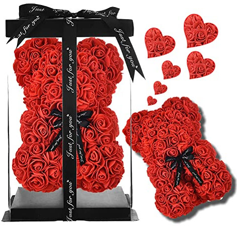 Orsacchiotto di rosa regali di orso rosa per le donne della mamma regali madre delle sue fatti a mano fiori di rosa rose orso san valentino, regalo di compleanno di nozze - Rose Bear Box (rosso)