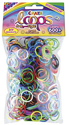 CRAZE LOOPS BAG 600 - Loom Bänder Nachfüllpack mit 600 Gummibänder & 10 Verschlüsse , Farbmix, 100% hautfreundliches Silikon