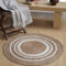 Second Nature Online KHIDAKEE Runder Jute-Teppich, ethisch unbedenklich, umweltfreundlich, handgewebt, Naturfaser mit weißem Streifen-Design, kleine Größe (60 cm Durchmesser)