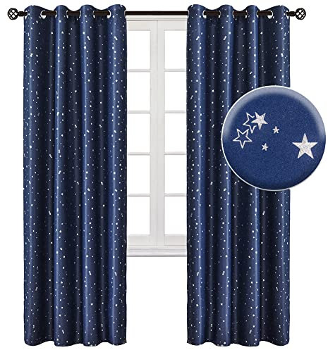 NAPEARL Blickdichte Vorhänge mit Schöne Sternen, 2 Stücke Kinder Gardinen Kinderzimmer, Dunkelblau Verdunklungsvorhänge für kinderzimmer, Wohnzimmer, 2X H 244 X B 132cm