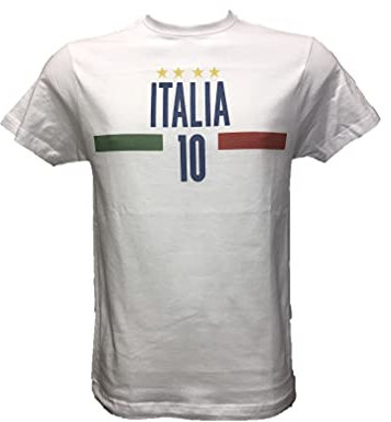 T-Shirt Uomo Maglia Bianca/Blu Italia Numero 10 per Veri Tifosi Italiani, Stampata Direttamente su Tessuto. Forza Azzurri (Bianco, S)