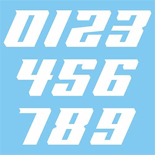 pubblimania Motorrad Aufkleber Nummern. Sticker Aufkleber Packung mit 10 Stück für Motorräder, Autos, Motocross, Quads, Roller, Wohnmobile, LKWs (weiß)