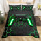Geometric Gamer Duvet Cover Set Neon Lights Geometric Comforter Cover Honeycomb Gamepad Gaming Bedding Sets for Kids Teen Boys Beehive Hexagon Geometry Quilt Cover 3 Pieces King Size Grey Green…