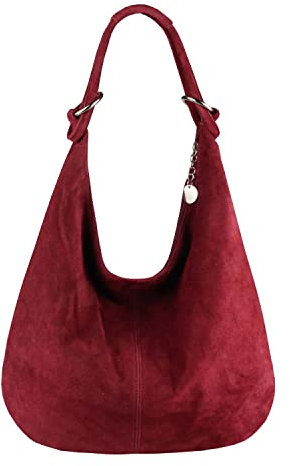 OBC Only-Beautiful-Couture Made in Italy Damen XXL Ledertasche Leder Wildleder Shopper Tasche Schultertasche Umhängetasche Hobo-Bag Beuteltasche (Bordo), XL