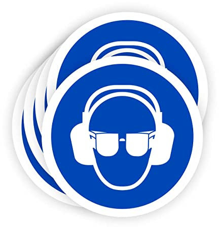 Pegatina Obligación Protector Auditivo y Gafas 5 ud de 5cm Adhesivo Señalización Laboral Industrial Epis (5 cm, 21 PROTECTOR AUDITIVO Y GAFAS)