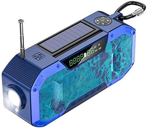 Radio à Manivelle Solaire, 5000 Mah Rechargeable par Usb Powerbank Dynamo à Manivelle, Radio Météo Am Fm Portable Équipement de Survie D'Urgence Pour Voyage, Bivouac, Camping en Plein Air, C-F,