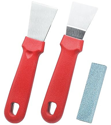 MABAHON Lot de 2 grattoirs de nettoyage pour vitres et plaques de cuisson pour fours, cuisinières,plaques à induction, grattoir multi-cuisine en acier inoxydable,version droite + version courbée (red)