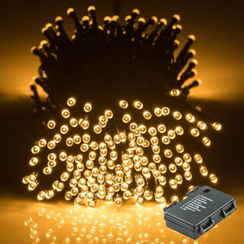 GlobaLink Christmas Fairy Lights Battery Powered, 40M/131FT 300LEDs Christmas String Lights, Waterproof Indoor Outdoor Christmas Lights with 8 Modes and Timer for Xmas Garden Party - Warm White