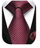 HISDERN Corbata a cuadros para hombre con pañuelo tejido Clásico para hombre Corbata color burdeos y conjunto de pañuelo de bolsillo