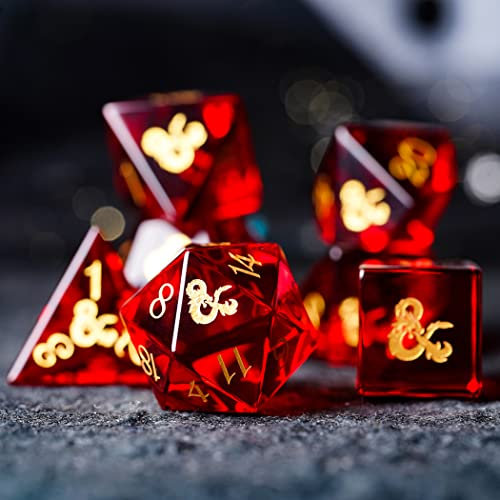 BOCbco Dnd-Würfel-Set, Roter Hübscher Edelstein, Handgefertigter Designer-Polyeder-D&D-Würfel-Set Für Dungeons And Dragons, Trpg, Rpg-Rollenspiele, Würfelspiele/7 Pcs