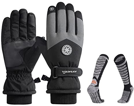Handschuhe Damen Skihandschuhe Skisocken Wasserdicht Outdoor Touchscreen Winter Flauschige Thermo Sport Ski Snowboard Lauf Joggen Fahrrad MTB Motorrad Skifahren Wandern Radfahren Wintersport (Schwarz)