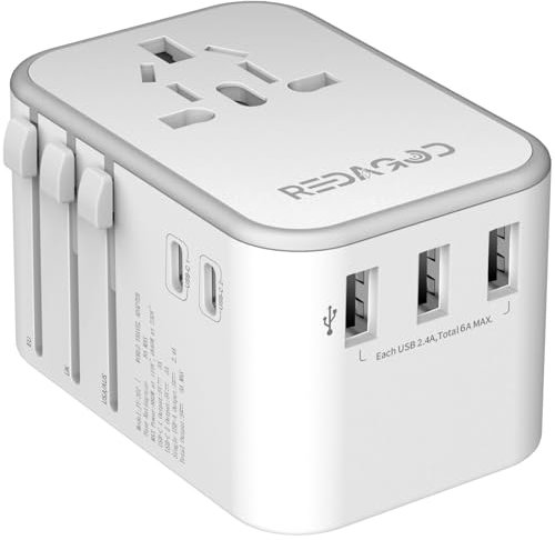 Adaptateur Prise Universelle,Redagod Adaptateur de Voyage avec 3 USB et 2 Type C Adaptateur International France vers USA EU Australie Chine Thaïlande 224+ Pays Adaptateur Prise Anglaise