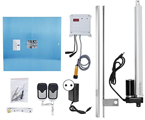 Septpenta Hühnerstall Türöffner Kit, 2 in 1 Automatik Lift Timer Controller mit LCD Display, mit Externer Taste, Unterstützung Beim Hinzufügen von Schlüsseln, für Viehfarmen(EU)