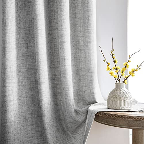 Melodieux Gardinen mit Ösen Grau Leinen Optik Halbfrei Vorhänge 2er Set, 245x140cm