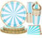PARTY GO Lot de 96 fournitures de fête jetables bleues comprenant des assiettes en carton de 22,9 cm, des assiettes en carton de 17,8 cm, des tasses, des serviettes, pour pique-nique, fête