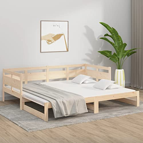 Homgoday Tagesbett Ausziehbar Ausziehbett Holzbett Bettsofa Schlafsofa Tagesbett Schlafcouch Sofabett Bettcouch Sofa Couch Ausziehbares Bett Massivholz Kiefer 2X(90x190) cm