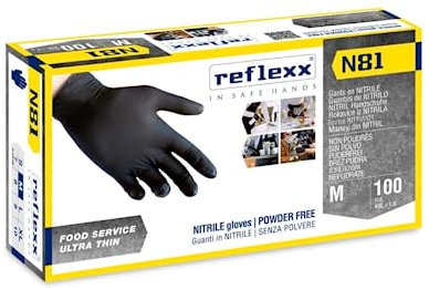 Guanti neri in nitrile Reflexx N 81 monouso senza lattice, senza polvere, D.P.I. Cat. III, alta sensibilità - conf. 100pz (XL)