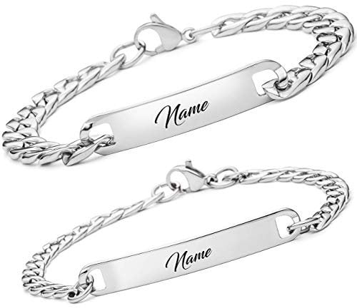 BAVELA® | Personalisierte Armbänder für Herren | Edelstahl Armband mit Wunschgravur | Partnerarmband für Paare | Pärchen Armband | in Silber und Schwarz (2 Armbänder)