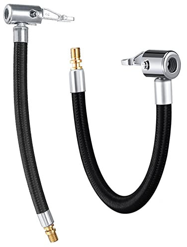 REAQUE 2 Piezas Adaptador de Manguera de Inflado de Neumáticos, 35cm Motocicleta Coche Trenzado Flexible Clip en Neumático Bomba Adaptador Manguera Aire Herramienta, Talla única