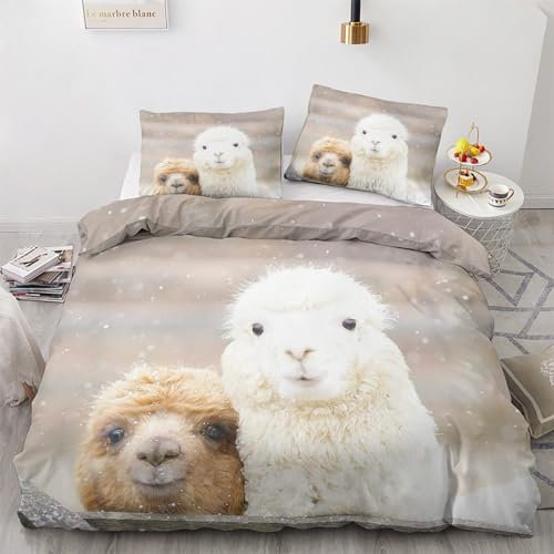 GEDAEUBA Bettwäsche 135x200 Lama - Süße Alpaka Bettbezug 135 x 200 2er Set, Wendebettwäsche und Kissenbezug 80x80, Weiche & Angenehme & Atmungsaktive Mikrofaser Bettwäsche-Sets mit Reißverschluss