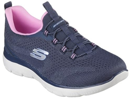 Skechers Damen Summits New Nature, Marineblauer Strick, rosa Periwinkle-Besatz, 37 EU