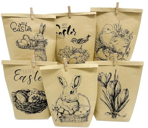 Ostertüten zum Befüllen, 12 Stück Bedruckte Geschenktüten Ostern mit Hasen Osternest Küken für Osterdeko und Mitgebsel, Papiertüten Ostern zum Basteln und Verschenken