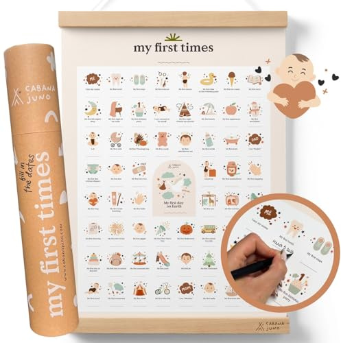 Poster My First Times – Personalisieren mit Daten, Baby-Andenken, Andenken an Neugeborene, Meilensteintafel, ideal für Babyparty, Geschenkbox mit Poster My First Times 40,6 x 61 cm +