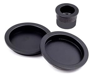ARCO · Kit Tirador y Uñero para Puertas Correderas: Acabado Latonado,Níquel Satinado, Cuero Satinado, Rosetas Redondas de 55mm y Dedal Central de 30mm. (Negro)