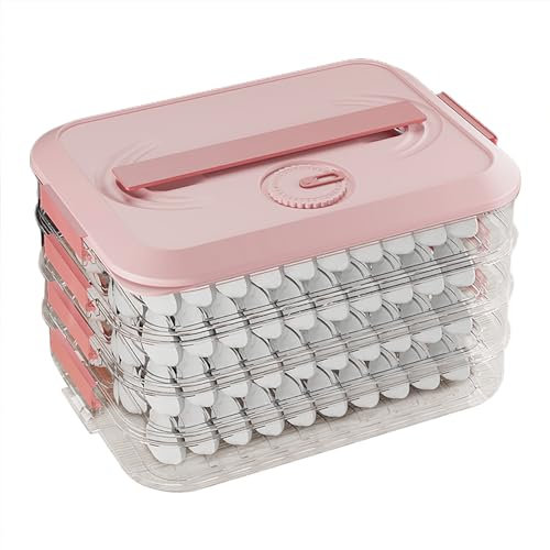 Yiurse Teigtaschen-Box, stapelbarer Snackbehälter mit Deckel, 4 Ebenen, Keks-Aufbewahrungsbehälter mit Datums-Timer, Kühlschrank-Organizer für Knödel, Wonton-Lebensmittel